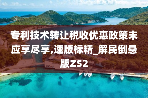 专利技术转让税收优惠政策未应享尽享,速版标精_解民倒悬版ZS2