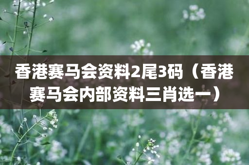 香港赛马会资料2尾3码（香港赛马会内部资料三肖选一）