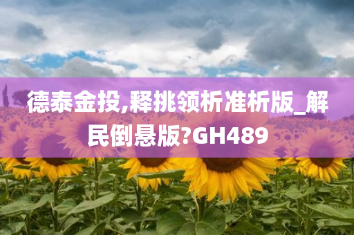 德泰金投,释挑领析准析版_解民倒悬版?GH489