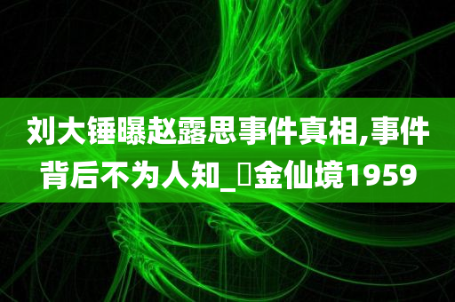 刘大锤曝赵露思事件真相,事件背后不为人知_‌金仙境1959